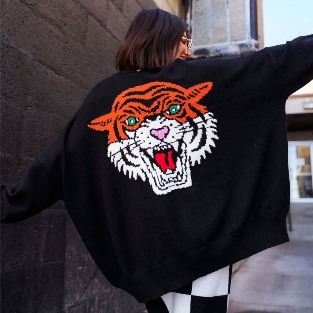 Dressed in LALA Black Tiger Cardigan size S/M